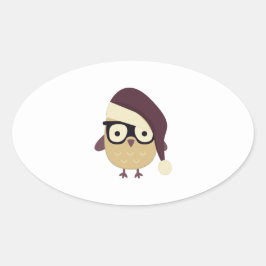 Hipster Santa Owl Ovale Sticker