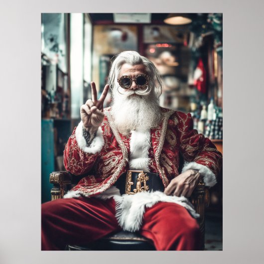Hipster Santa slaat een Pose Peace Holiday vibes Poster (Voorkant)