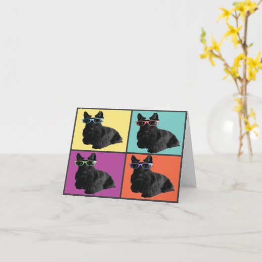 Hipster Scottie Note-Kaart Kaart (Gele Bloem)