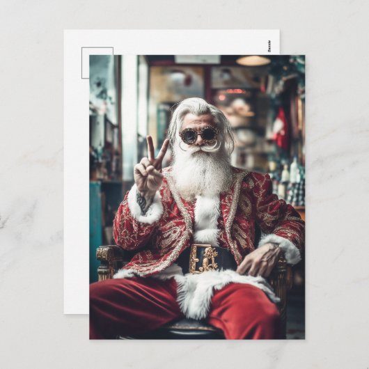 Hipster Sinterklaas Slaat een Positie Vrede Feeste Feestdagenkaart (Voorkant / Achterkant)