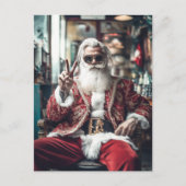 Hipster Sinterklaas Slaat een Positie Vrede Feeste Feestdagenkaart (Voorkant)