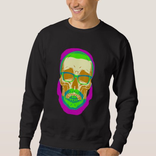 Hipster Skull  Mustache Retro Freethinker F Trui (Voorkant)