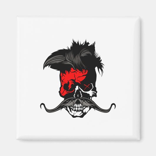 Hipster Skull Punk snor Skull Mustached Lightn Magneet (Voorkant)