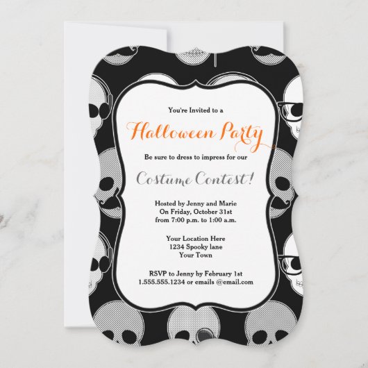 Hipster Skulls Halloween Party Invitation Kaart (Voorkant)