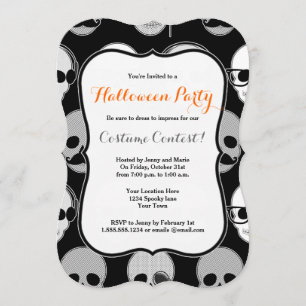 Hipster Skulls Halloween Party Invitation Kaart