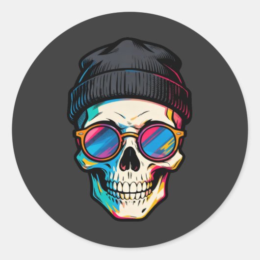Hipster Skully Ronde Sticker (Voorkant)