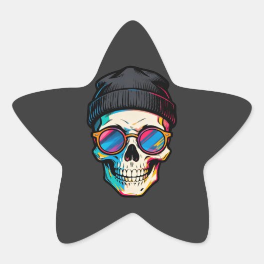 Hipster Skully Ster Sticker (Voorkant)