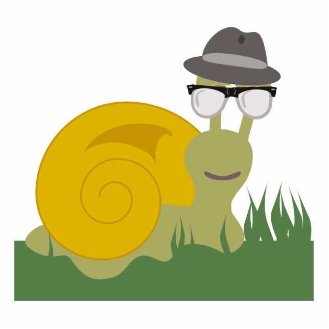 Hipster Snail Sculptuur Staand Fotobeeldje (Voorkant)