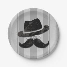 Hipster Snorharen Hoed Bril Verjaardagsfeestje Papieren Bordje