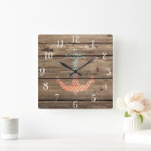 Hipster Stripes Anchor Rustic Wood Foto afdrukken Vierkante Klok (Huis)