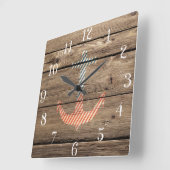 Hipster Stripes Anchor Rustic Wood Foto afdrukken Vierkante Klok (Hoek)