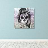 Hipster Sugar Skull Lady Canvas Afdruk (Insitu (Houten vloer))