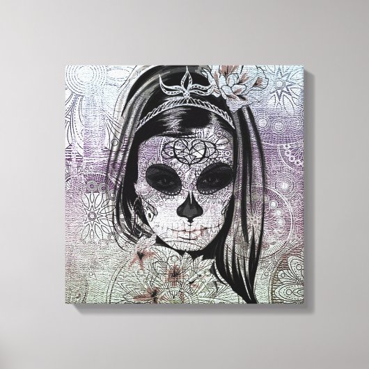 Hipster Sugar Skull Lady Canvas Afdruk (Voorkant)