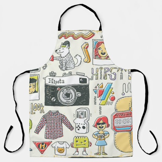 Hipster swag: handgetekende doodle set schort (Voorkant)