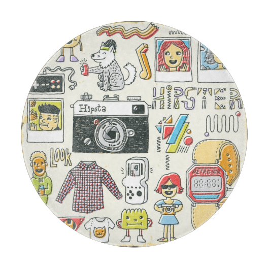 Hipster swag: handgetekende doodle set snijplank (Voorkant)