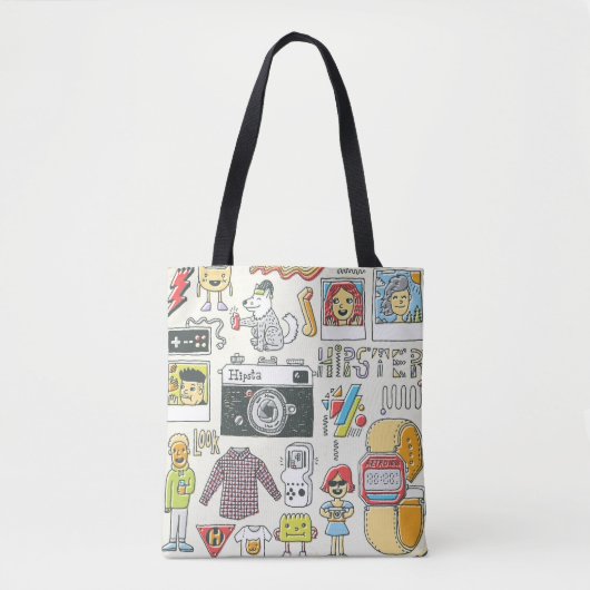 Hipster swag: handgetekende doodle set tote bag (Voorkant)