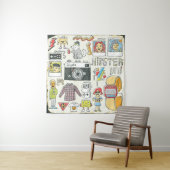 Hipster swag: handgetekende doodle set wandkleed (In situ)