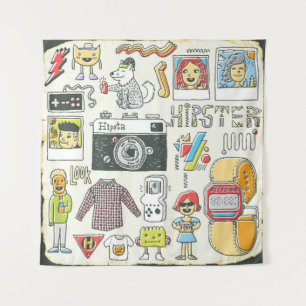 Hipster swag: handgetekende doodle set wandkleed