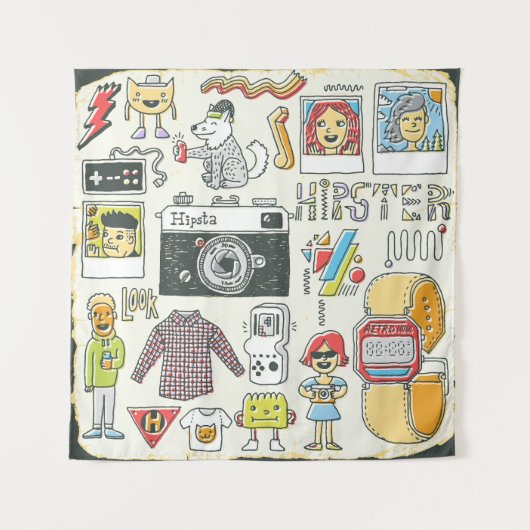 Hipster swag: handgetekende doodle set wandkleed (Voorkant)