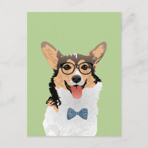 Hipster Sweet Black Tan White Pembroke Welsh Corgi Briefkaart
