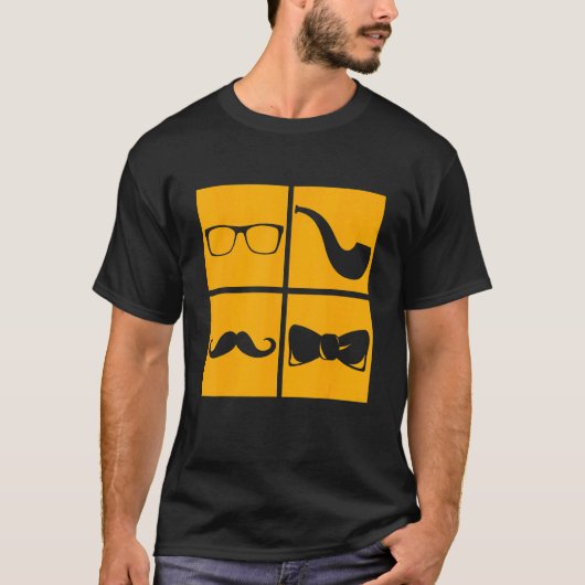 Hipster Symbols Mustache Pipe Smoker Glasses Bow T T-shirt (Voorkant)