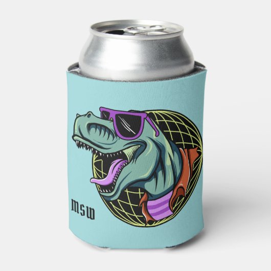 Hipster T-Rex aangepaste monogram koelbox Blikjeskoeler (Blikje Voorkant)