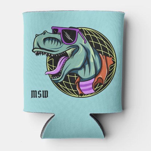 Hipster T-Rex aangepaste monogram koelbox Blikjeskoeler (Voorkant)