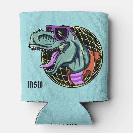 Hipster T-Rex aangepaste monogram koelbox Blikjeskoeler (Achterkant)