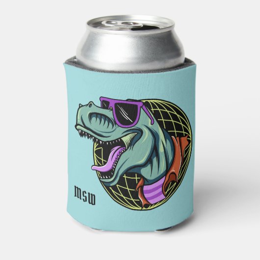 Hipster T-Rex aangepaste monogram koelbox Blikjeskoeler (Blikje Achterkant)