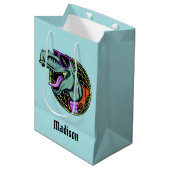 Hipster T-Rex aangepaste naam & kleur geschenkzakk Medium Cadeauzakje (Voorkant Gekanteld)