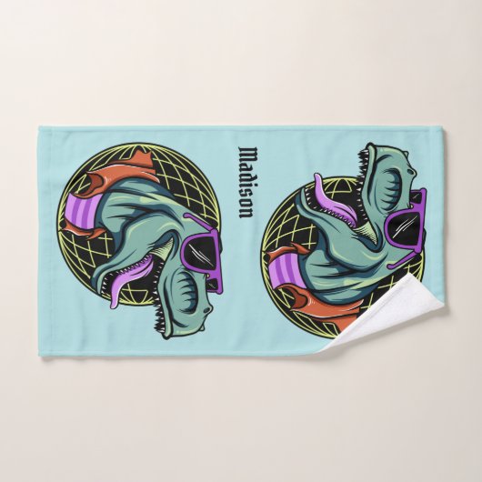 Hipster T-Rex aangepaste naam & kleur handdoek set (Handdoek)
