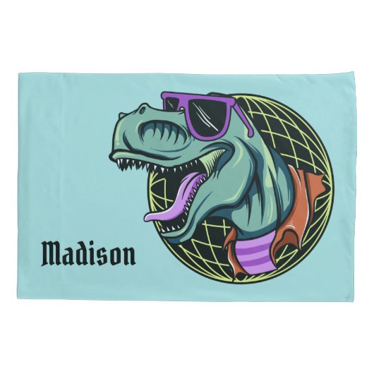 Hipster T-Rex aangepaste naam & kleur kussenslopen (Achterkant)