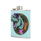 Hipster T-Rex aangepaste naam & kleurenkolf Heupfles (Links)