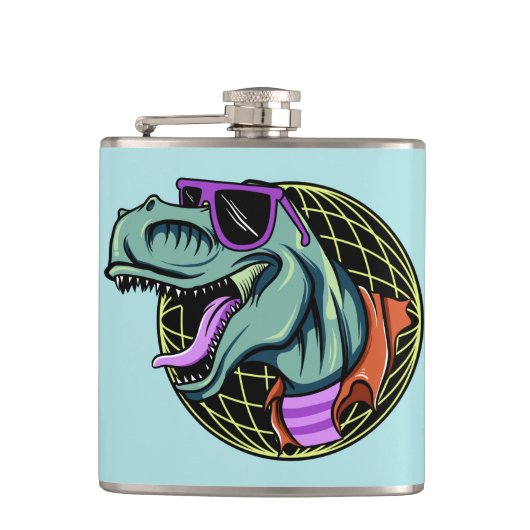 Hipster T-Rex aangepaste naam & kleurenkolf Heupfles (Voorkant)