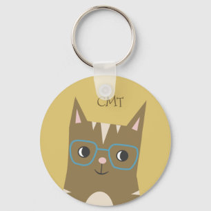 Hipster Tabby Cat met bril   Monogram Sleutelhanger