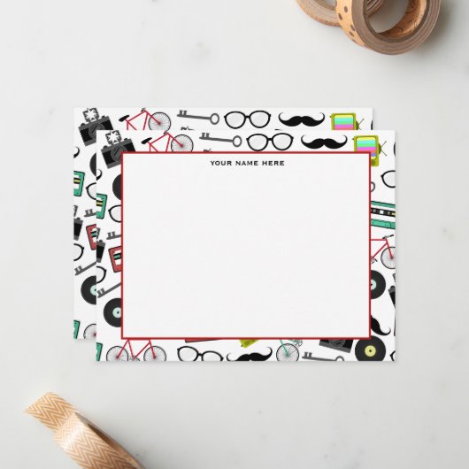 Hipster ThGeachte Flat Notecards Notitiekaartje (Voorkant / Achterkant in situ)