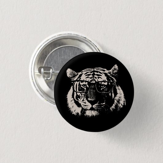 Hipster tijger met bril ronde button 3,2 cm (Voorkant /achterkant)