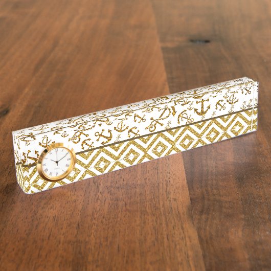 Hipster Trendy Anchor Chevron Glitter Photo Print Naambordje (Zijkant)