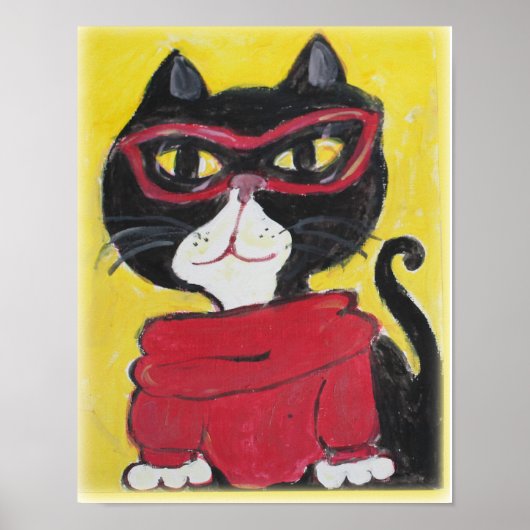 Hipster Turtleneck Cat Folk Art Cool Style Poster (Voorkant)
