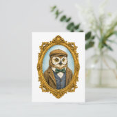 Hipster Uil Portret Briefkaart (Staand voorkant)