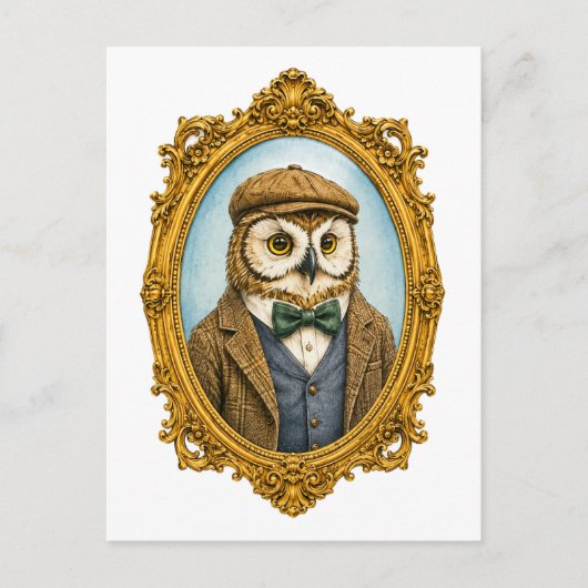Hipster Uil Portret Briefkaart (Voorkant)