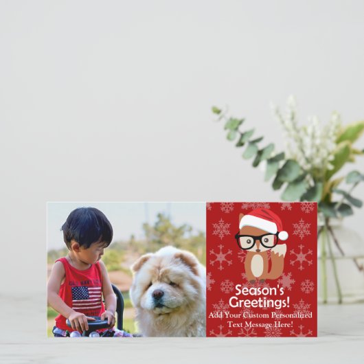 Hipster Vakantie Vos Leuk Dier Kerstmis Feestdagenkaart (Staand voorkant)