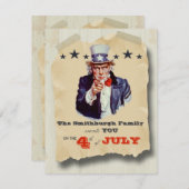  hipster vierde van juli uitnodiging tot feestdag (Voorkant / Achterkant)