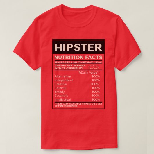 Hipster Voeding Feiten T-shirt (Design voorkant)