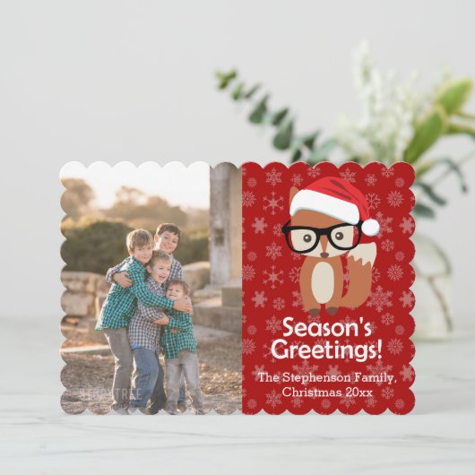 Hipster vos bril schattig dier kerst foto feestdagenkaart (Staand voorkant)