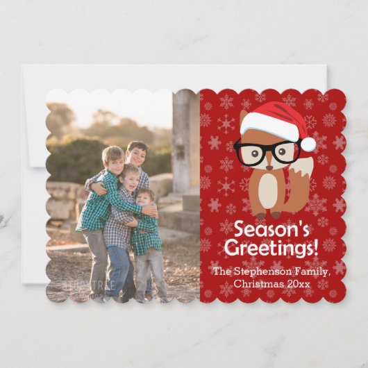 Hipster vos bril schattig dier kerst foto feestdagenkaart (Voorkant)