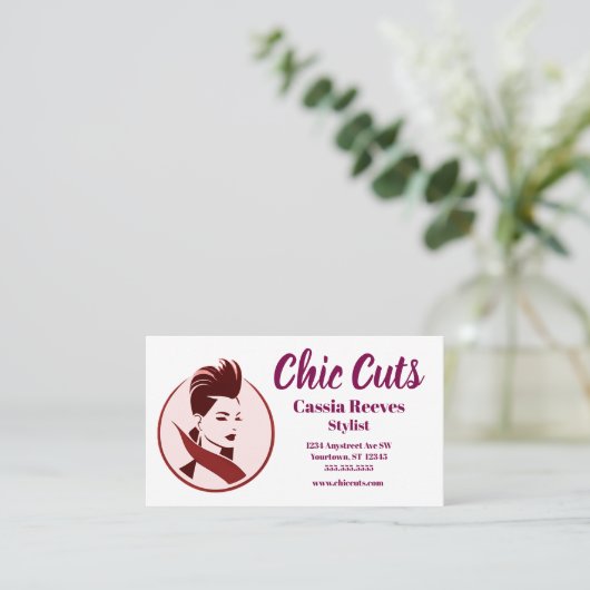 Hipster Vrouw Haar Stylist Salon Mode Visitekaartje (Staand voorkant)