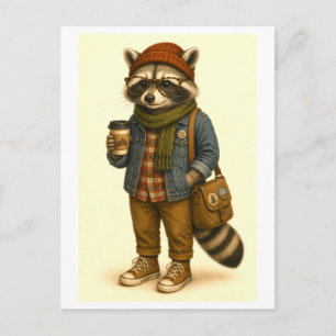 Hipster Wasbeer Ansichtkaart Briefkaart