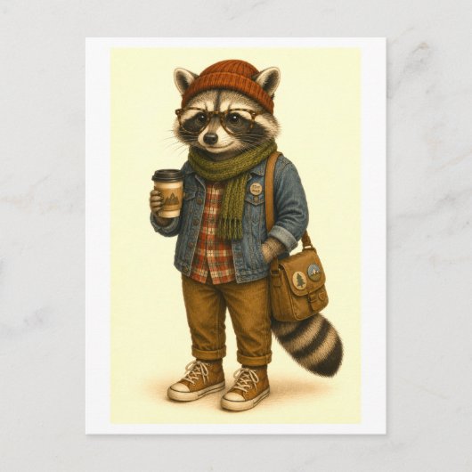 Hipster Wasbeer Ansichtkaart Briefkaart (Voorkant)
