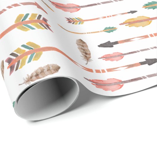 Hipster Waterverf Arrows & Feathers Cadeaupapier (Rol Hoek)